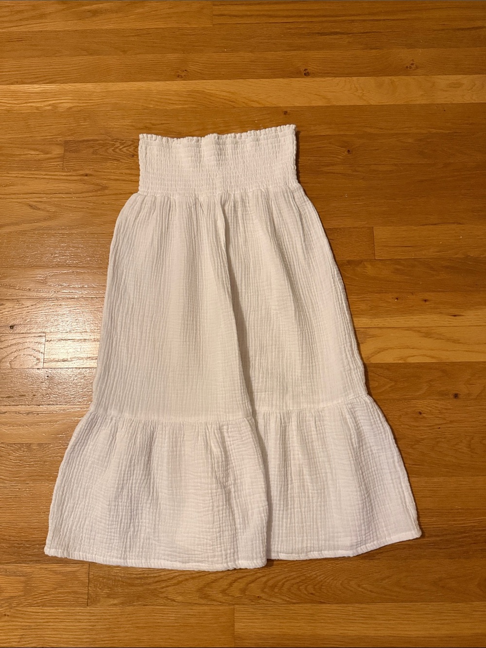 Girls' White Smocked Waist Tiered Maxi Skirt
